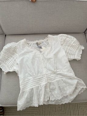 Jennifer & grace White Eyelet Peplum Blouse